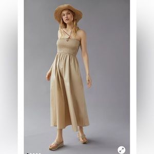UO urban outfitters Lea Smocked Midi Dress color TAN size S